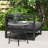 Rattan Side Table, with Round PE Rattan and Tempered Glass Table Top for Patio