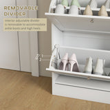 Armoire à chaussures mince, armoire à chaussures moderne avec 2 tiroirs basculants et étagères ajustables pour 8-12 paires