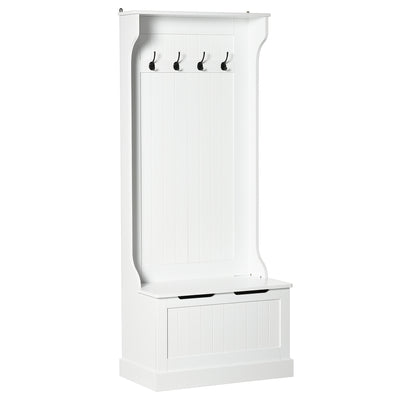 4-In-1 Hall Tree with Coat Rack, Top Shelf, Shoe Storage and Bench Seat, Entryway Bench with 4 Hooks
