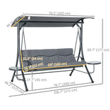 Chaise Balançoire d'Extérieur 3 Places, Banc Balançoire Acier, Balançoire de Porche avec Auvent Réglable