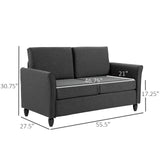 2-Seat Sofa Two-Seater Couch with Armrests and Wood Legs for Living Room