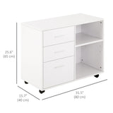 Modern Lateral Filing Cabinet, 3 Drawer File Cabinet for Letter and A4 Size Documents, Mobile, Printer Stand with Open Shelves, Rolling Wheels