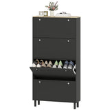 Narrow Shoe Cabinet with 4 Flip Drawers, Shoe Storage Cabinet with Adjustable Shelves, Holds 24–32 Pairs