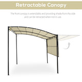 Gazebo métal patio 10x8pi avec auvent latéral extensible abri extérieur jardin parasol terrasse porte fenêtre auvent