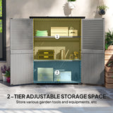 Armoire de rangement extérieure, Abri de jardin en bois avec cadre en acier, 2 étagères et portes verrouillables