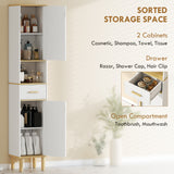 Tall Bathroom Storage Cabinet, Freestanding Bathroom Cabinet with Drawer, Adjustable Shelves, Open Compartment