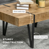 Rustic Coffee Table, Rectangle Nature Central Table with Steel Hairpin Legs for Living Room