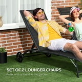 2PCs Lounge Chairs with Wheels, 5-Level Adjustable Backrest for Garden