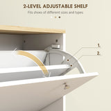 2 Drawers Shoe Storage Cabinet with Adjustable Shelves for 16 Pairs of Shoes