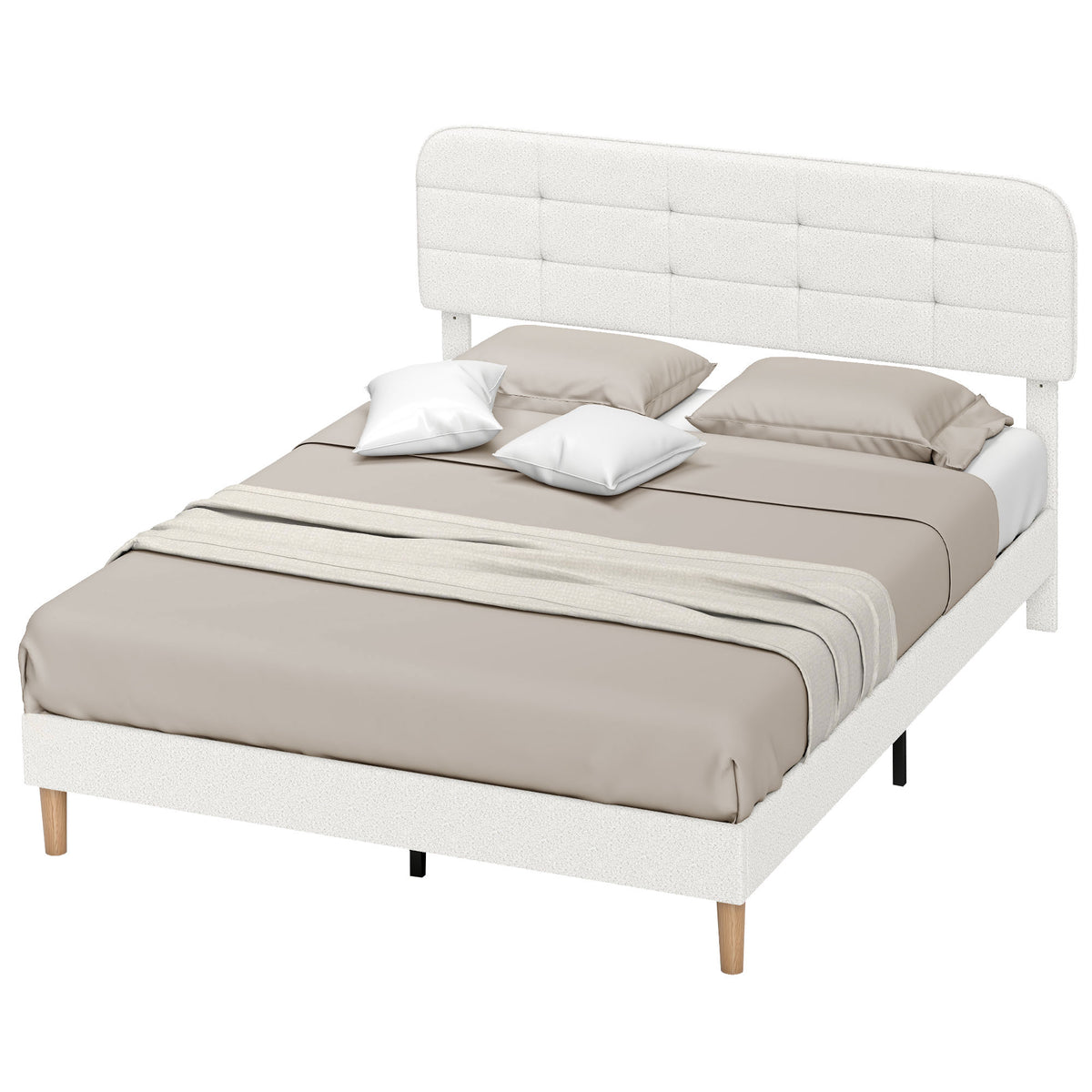 Queen Size Bed Frame with Adjustable Headboard Upholstered Platform Bed Frame with Wood Slat Support Noise Free