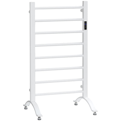 8-Bar Heated Towel Warmer Rack with Built-in Timer and LED Indicators, Wall Mounted & Free Standing Carbon Steel Electric Towel Bar with Adjustable Temperature