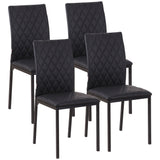 Modern Dining Chairs Set of 4, Upholstered Faux Leather Kitchen Chairs with Rhombic Tufting and Metal Legs for Living Room