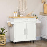 Kitchen Island with Storage, Rolling Cart Trolley with Rubberwood Top, Adjustable Shelf, Drawer