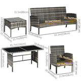 Ensemble de mobilier de patio d'extérieur 6 pièces avec chaises, canapé, table à café plateau verre et coussins