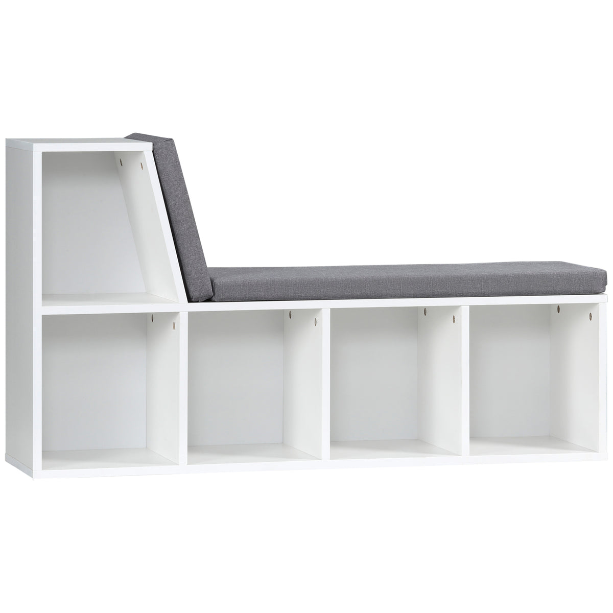 Multi-Purpose Bookshelf with 5 Cubes, 5-Cubby Bookcase with Cushioned Reading Nook and Storage Shelves