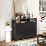 Sideboard, Buffet Cabinet with 4 Barn Doors and 3 Drawers, Coffee Bar Cabinet with Adjustable Shelves
