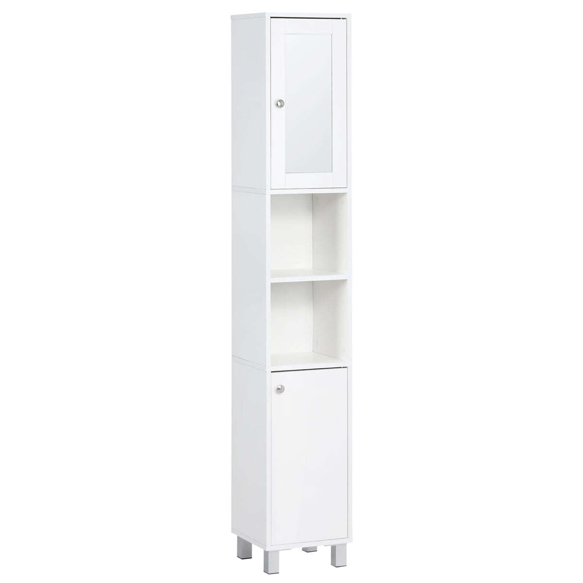 Meuble de rangement haut de salle de bain avec miroir, colonne de salle de bain étroite et autoportante avec étagères réglables