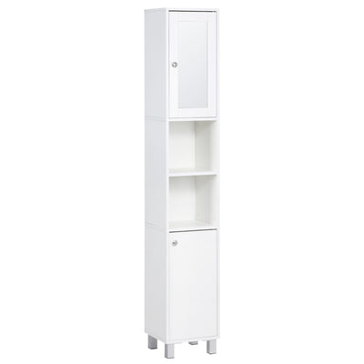 Tall Bathroom Storage Cabinet with Mirror, Freestanding Narrow Linen Tower Cabinet with Adjustable Shelves for Bathroom