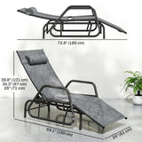 Chaise longue extérieure, chaise de bronzage ajustable 3 positions avec appuie-tête pour jardin