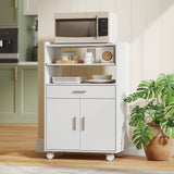 Microwave Cart with Wheels, Microwave Stand with Worktop, Open Shelves and Drawer, Storage Cabinet