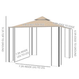 10x10ft Patio Gazebo, Yard Sun Shade Steel Frame w/ Mosquito Netting and Storage Tray