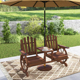 Wooden Outdoor Loveseat, Wagon Wheel Outdoor Bench with Table