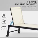Outdoor Lounge Chair, Patio Lounger with 5-Position Reclining Backrest and 2 Wheels for Poolside