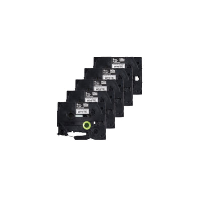 Brother HGE2215 Pack Black on White HGe 9 mm Tape with Standard Adhesive, 8 m 5-pack