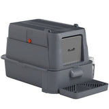 Bac à litière pour chats XL 80L en acier inoxydable pour gros chats avec couvercle rabattable, tiroir coulissant, haut rebord