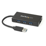 StarTech.com Concentrateur USB 3.0 portable 3 ports plus Ethernet Gigabit - 5Gbps