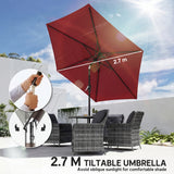 9FT Patio Umbrella, Outdoor Table Patio Umbrellith Tilt, 6 Ribs