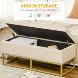 Banc de rangement ottoman avec couvercle rabattable, banc de rangement rembourré, repose-pieds en tissu de lin avec pieds en acier pour le salon