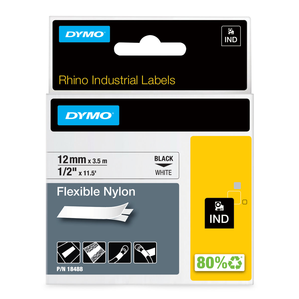 RHINO1/2IN WHTFLEXNYLON LABEL 12MM