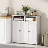 Bathroom Floor Cabinet, Freestanding Bathroom Storage Unit with 3 Doors, 2 Open Shelves and Adjustable Shelf