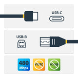 StarTech.com 6.6ft (2m) USB-B to USB-C Cable, Data Cord, USB 2.0, USB-