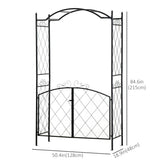 7FT Metal Garden Arch with Gate Climbing Planter Frame Backyard Decor for Vines Morning Glory