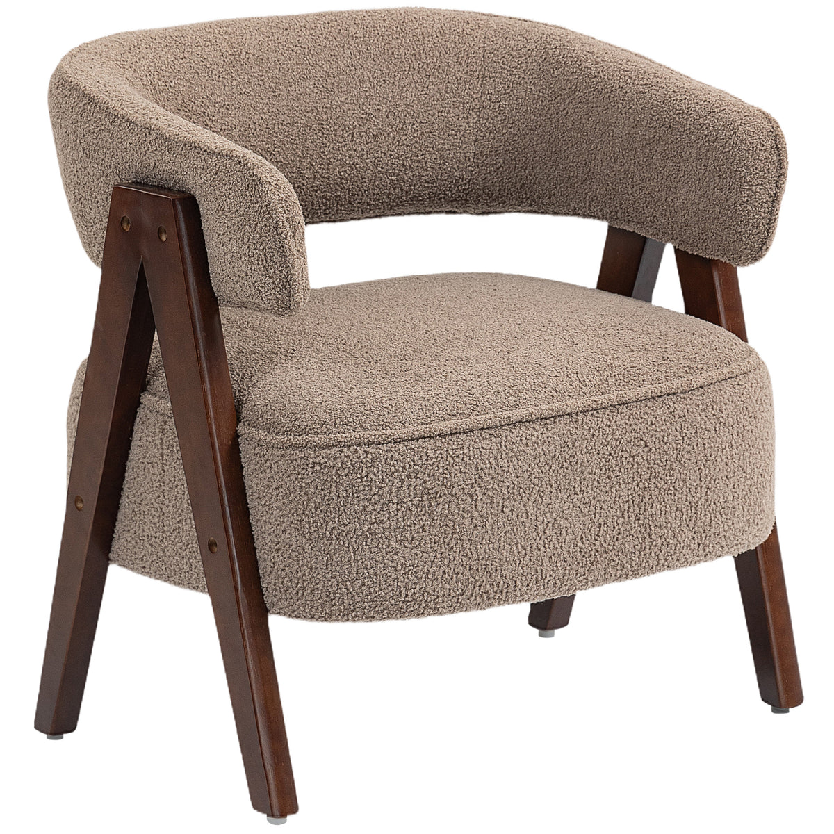 Sherpa Fleece Accent Chair, Upholstered Armchair with Solid Wood Legs and Steel Frame for Living Room
