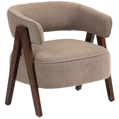 Sherpa Fleece Accent Chair, Upholstered Armchair with Solid Wood Legs and Steel Frame for Living Room