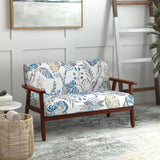 Compact Loveseat Sofa Couch Linen Fabric Double Seat Sofa with Rubber Wood Legs Multicolour