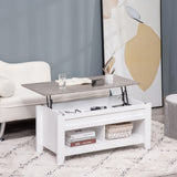 Lift Top Coffee Table with Hidden Storage Compartment and Open Shelves