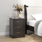 Bedside Table with 3 Drawers, Modern Wood Nightstand, Set of 2