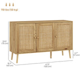 Buffet Bohème avec Portes en Rotin et Tablette Ajustable