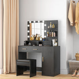 Table à maquillage éclairée, tiroirs et étagères d'armoire pour chambre