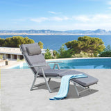 Lounge Chair Outdoor, Folding Patio Chaise Lounger, 360 lbs 7-Position Adjustable Back Outdoor Recliner with Cushion, Headrest for Garden
