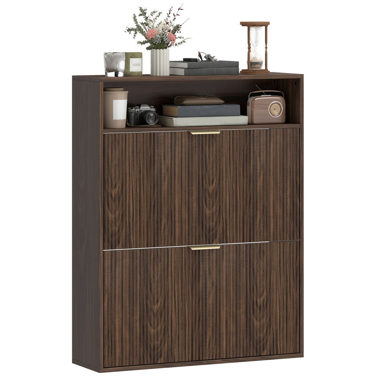Shoe Cabinet with 2 Flip Drawers Narrow Shoe Storage Cabinet with Top Shelf for Entryway Hallway