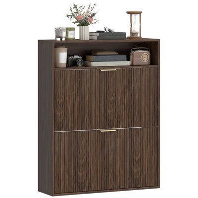 Shoe Cabinet with 2 Flip Drawers Narrow Shoe Storage Cabinet with Top Shelf for Entryway Hallway