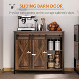 Buffet industriel avec portes coulissantes de style grange, armoire de rangement et étagères réglables pour salon, bar à domicile