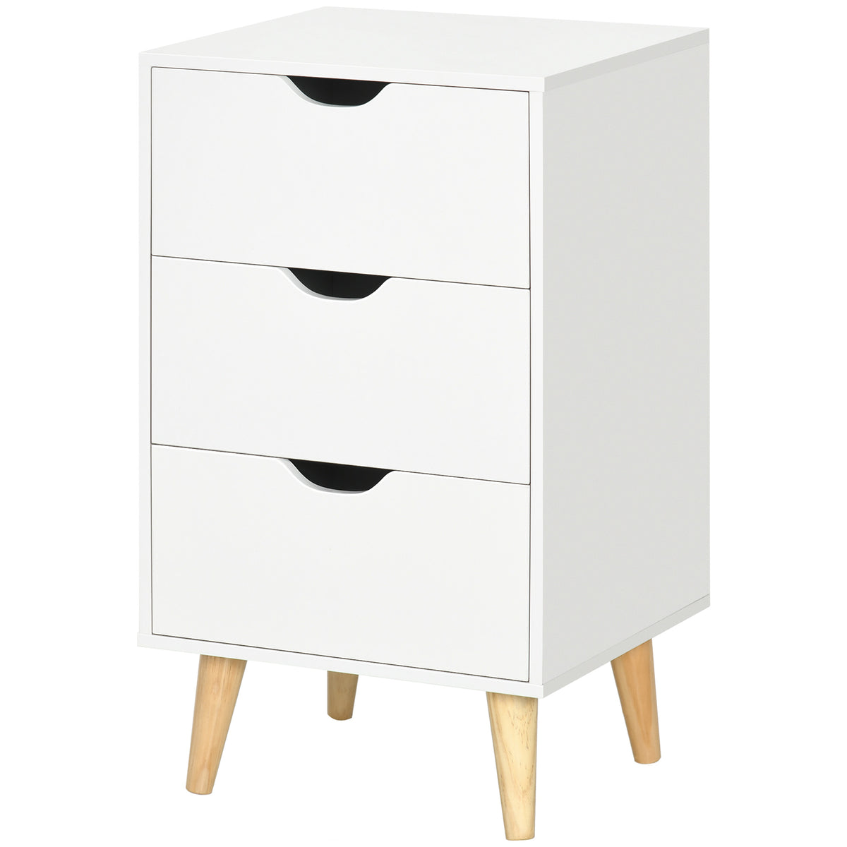 Bedside Table, Modern Nightstand with 3 Drawers, Side End Table with Wood Legs for Living Room