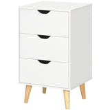 Bedside Table, Modern Nightstand with 3 Drawers, Side End Table with Wood Legs for Living Room