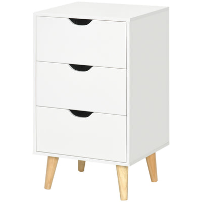Bedside Table, Modern Nightstand with 3 Drawers, Side End Table with Wood Legs for Living Room